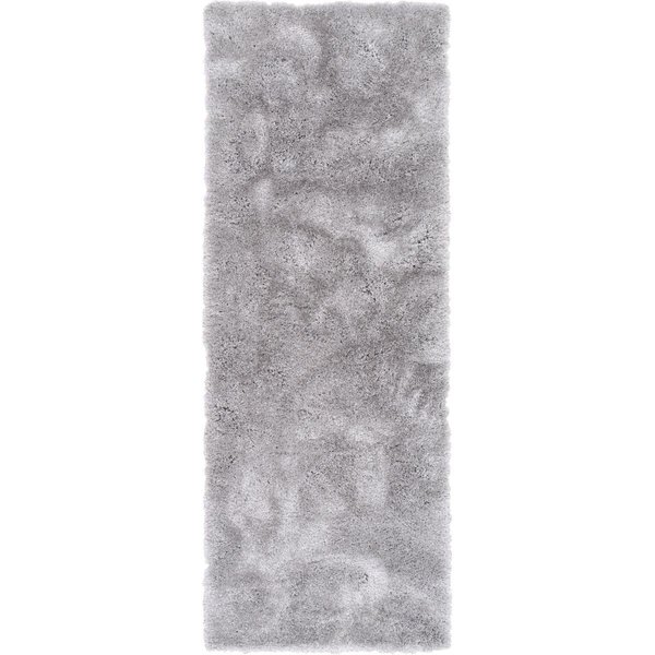 Well Woven Feather Liza Silver Modern Shag Solid Runner Rug 2 ft. 7 in. x 7 ft. 3 in. FE-17-2